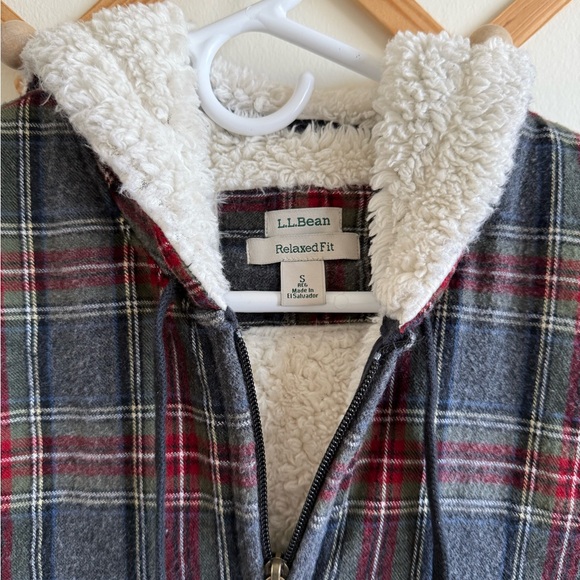 LL Bean Scotch Plaid Flannel Shirt Sherpa-Lined Zip Hoodie - Picture 2 of 6